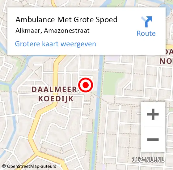 Locatie op kaart van de 112 melding: Ambulance Met Grote Spoed Naar Alkmaar, Amazonestraat op 4 juni 2021 20:46