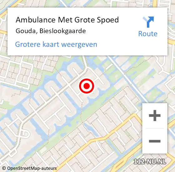 Locatie op kaart van de 112 melding: Ambulance Met Grote Spoed Naar Gouda, Bieslookgaarde op 4 juni 2021 20:47