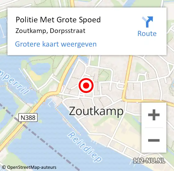 Locatie op kaart van de 112 melding: Politie Met Grote Spoed Naar Zoutkamp, Dorpsstraat op 4 juni 2021 21:07