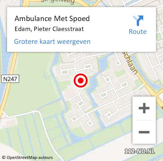 Locatie op kaart van de 112 melding: Ambulance Met Spoed Naar Edam, Pieter Claesstraat op 4 juni 2021 22:34