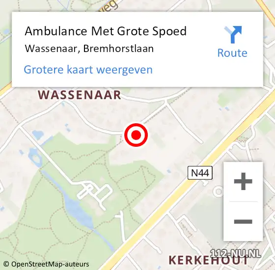 Locatie op kaart van de 112 melding: Ambulance Met Grote Spoed Naar Wassenaar, Bremhorstlaan op 5 juni 2021 00:21