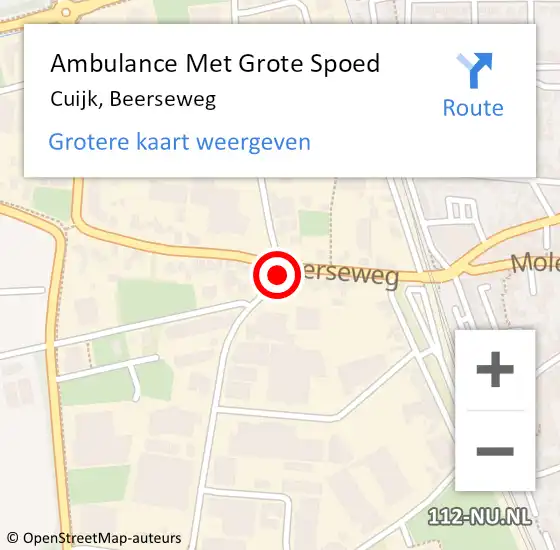 Locatie op kaart van de 112 melding: Ambulance Met Grote Spoed Naar Cuijk, Beerseweg op 5 juni 2021 01:50