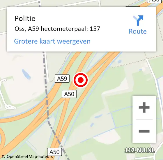 Locatie op kaart van de 112 melding: Politie Oss, A59 hectometerpaal: 157 op 5 juni 2021 07:23