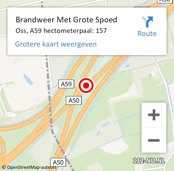 Locatie op kaart van de 112 melding: Brandweer Met Grote Spoed Naar Oss, A59 hectometerpaal: 157 op 5 juni 2021 07:23