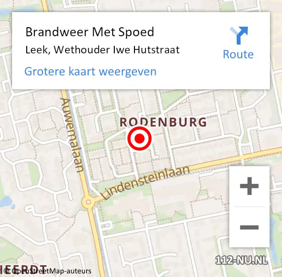 Locatie op kaart van de 112 melding: Brandweer Met Spoed Naar Leek, Wethouder Iwe Hutstraat op 5 juni 2021 07:57