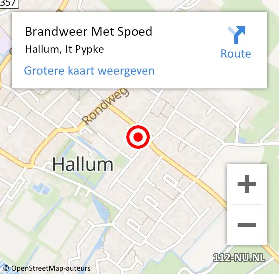 Locatie op kaart van de 112 melding: Brandweer Met Spoed Naar Hallum, It Pypke op 5 juni 2021 09:07