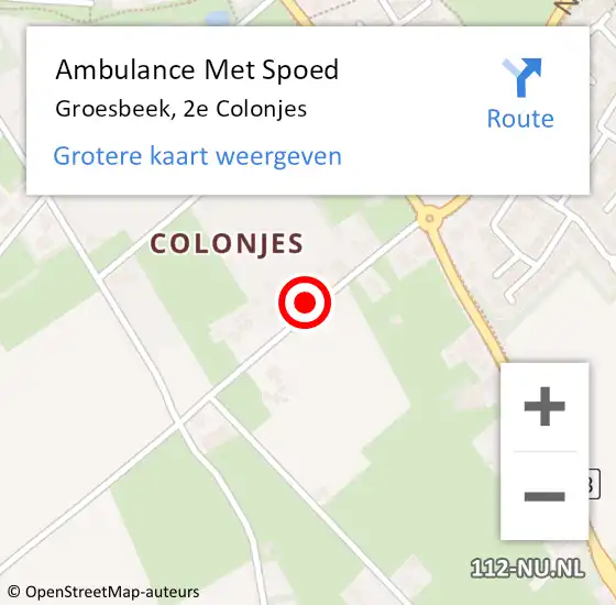 Locatie op kaart van de 112 melding: Ambulance Met Spoed Naar Groesbeek, 2e Colonjes op 5 juni 2021 11:27