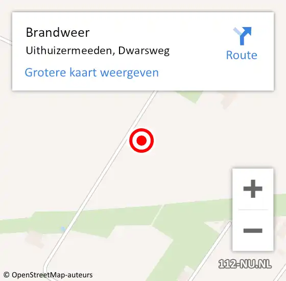 Locatie op kaart van de 112 melding: Brandweer Uithuizermeeden, Dwarsweg op 5 juni 2021 11:29