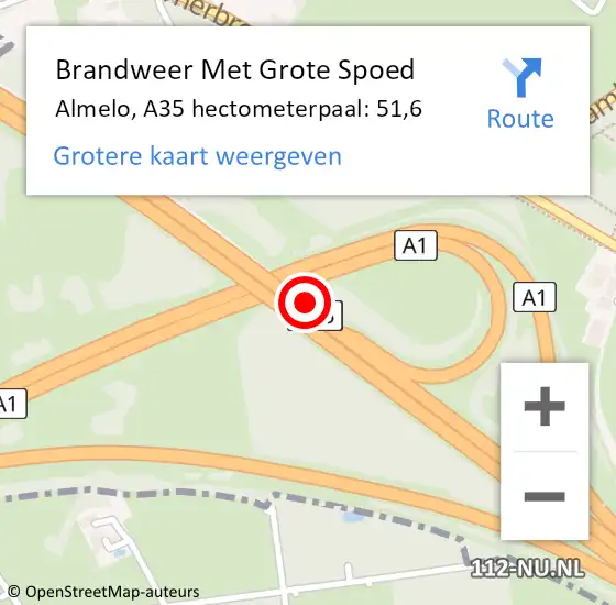 Locatie op kaart van de 112 melding: Brandweer Met Grote Spoed Naar Almelo, A35 hectometerpaal: 51,6 op 5 juni 2021 11:52