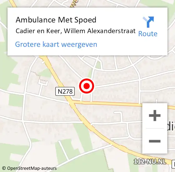 Locatie op kaart van de 112 melding: Ambulance Met Spoed Naar Cadier en Keer, Willem Alexanderstraat op 12 juni 2014 12:35