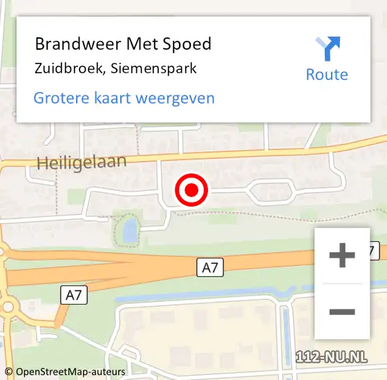 Locatie op kaart van de 112 melding: Brandweer Met Spoed Naar Zuidbroek, Siemenspark op 5 juni 2021 12:29