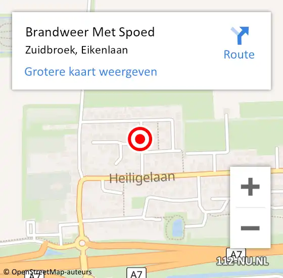 Locatie op kaart van de 112 melding: Brandweer Met Spoed Naar Zuidbroek, Eikenlaan op 5 juni 2021 14:27