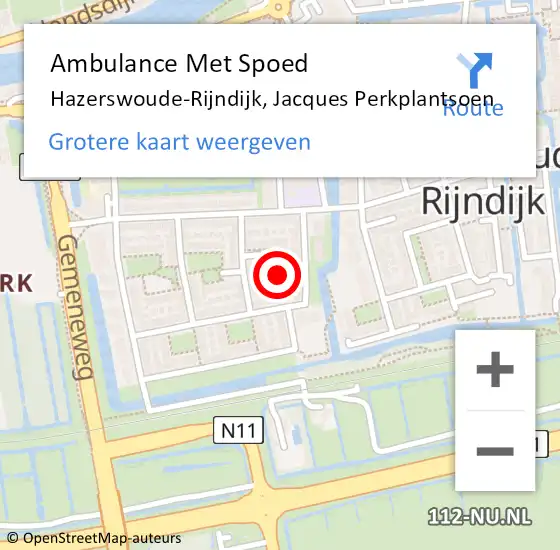 Locatie op kaart van de 112 melding: Ambulance Met Spoed Naar Hazerswoude-Rijndijk, Jacques Perkplantsoen op 5 juni 2021 14:45