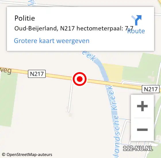 Locatie op kaart van de 112 melding: Politie Oud-Beijerland, N217 hectometerpaal: 7,7 op 5 juni 2021 14:47