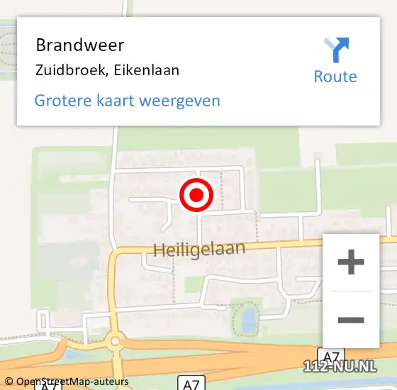 Locatie op kaart van de 112 melding: Brandweer Zuidbroek, Eikenlaan op 5 juni 2021 16:37