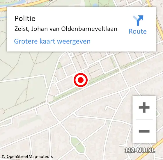 Locatie op kaart van de 112 melding: Politie Zeist, Johan van Oldenbarneveltlaan op 5 juni 2021 17:24