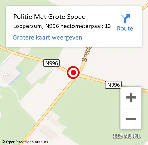 Locatie op kaart van de 112 melding: Politie Met Grote Spoed Naar Loppersum, N996 hectometerpaal: 13 op 5 juni 2021 18:18