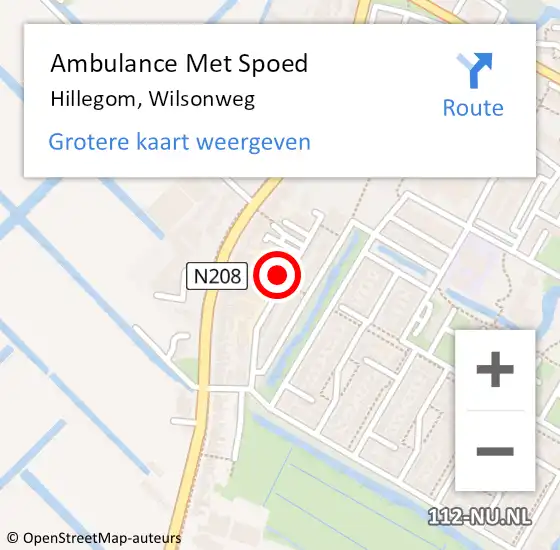 Locatie op kaart van de 112 melding: Ambulance Met Spoed Naar Hillegom, Wilsonweg op 5 juni 2021 19:07