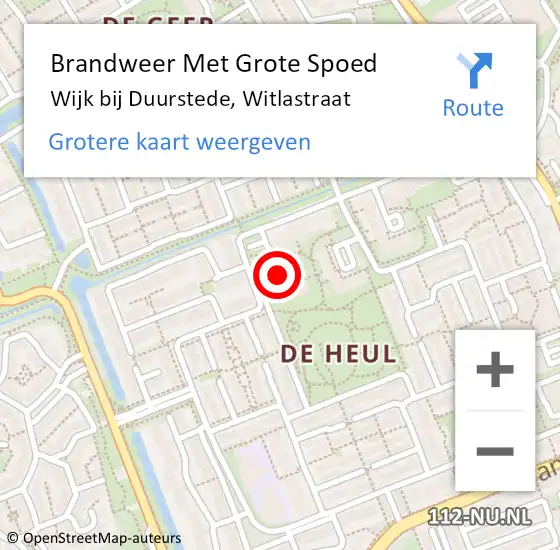 Locatie op kaart van de 112 melding: Brandweer Met Grote Spoed Naar Wijk bij Duurstede, Witlastraat op 5 juni 2021 20:06