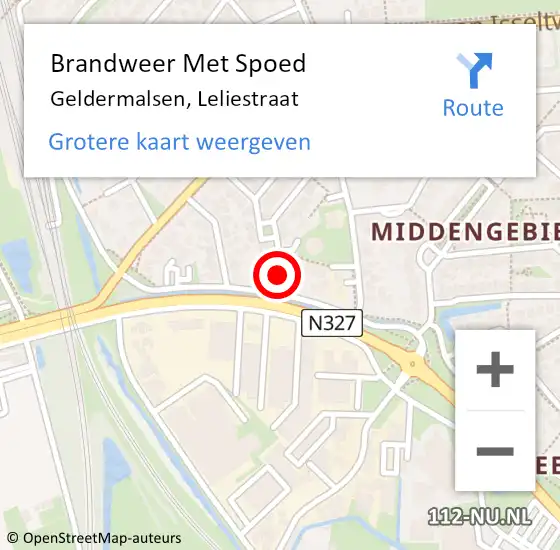 Locatie op kaart van de 112 melding: Brandweer Met Spoed Naar Geldermalsen, Leliestraat op 5 juni 2021 20:36