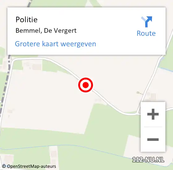 Locatie op kaart van de 112 melding: Politie Bemmel, De Vergert op 12 juni 2014 13:12