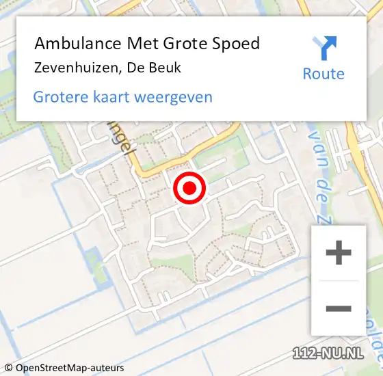 Locatie op kaart van de 112 melding: Ambulance Met Grote Spoed Naar Zevenhuizen, De Beuk op 5 juni 2021 21:27