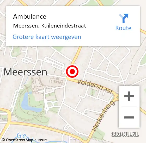 Locatie op kaart van de 112 melding: Ambulance Meerssen, Kuileneindestraat op 12 juni 2014 13:16