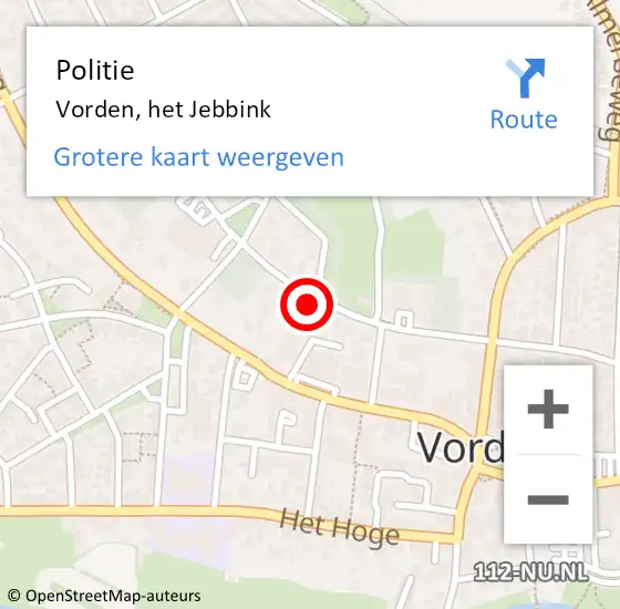 Locatie op kaart van de 112 melding: Politie Vorden, het Jebbink op 5 juni 2021 21:58