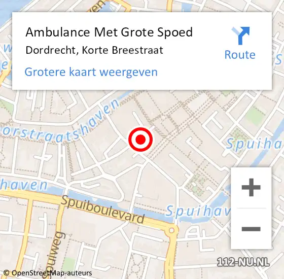Locatie op kaart van de 112 melding: Ambulance Met Grote Spoed Naar Dordrecht, Korte Breestraat op 5 juni 2021 22:20