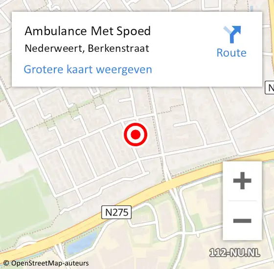 Locatie op kaart van de 112 melding: Ambulance Met Spoed Naar Nederweert, Berkenstraat op 5 juni 2021 22:38