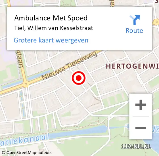 Locatie op kaart van de 112 melding: Ambulance Met Spoed Naar Tiel, Willem van Kesselstraat op 5 juni 2021 23:02