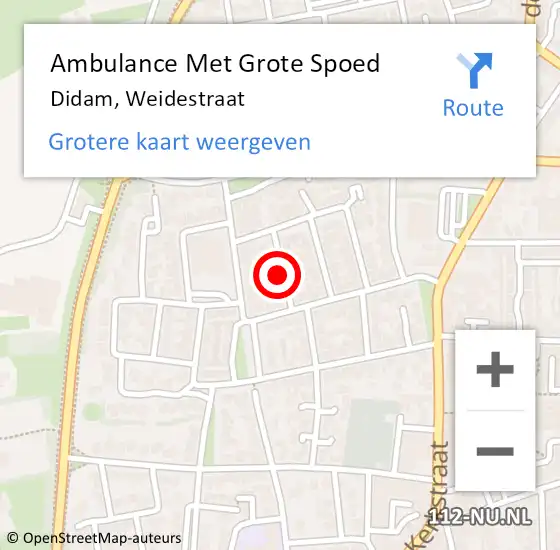 Locatie op kaart van de 112 melding: Ambulance Met Grote Spoed Naar Didam, Weidestraat op 5 juni 2021 23:14