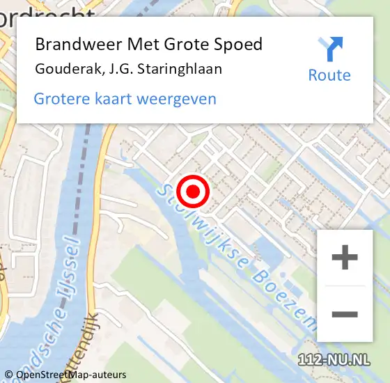 Locatie op kaart van de 112 melding: Brandweer Met Grote Spoed Naar Gouderak, J.G. Staringhlaan op 5 juni 2021 23:24