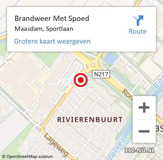 Locatie op kaart van de 112 melding: Brandweer Met Spoed Naar Maasdam, Sportlaan op 5 juni 2021 23:32