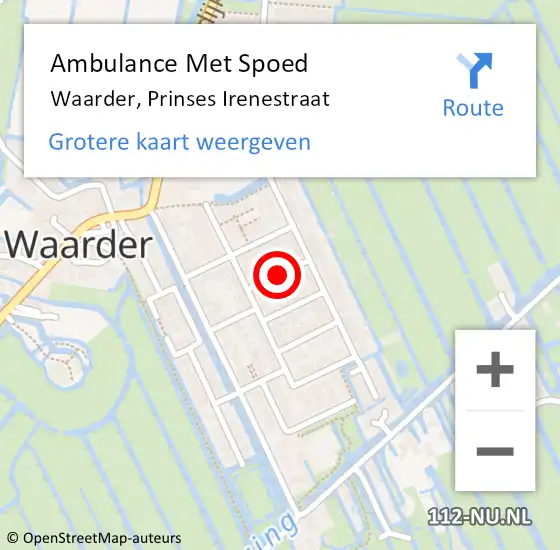Locatie op kaart van de 112 melding: Ambulance Met Spoed Naar Waarder, Prinses Irenestraat op 6 juni 2021 01:08