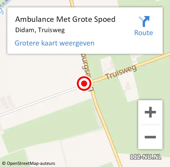 Locatie op kaart van de 112 melding: Ambulance Met Grote Spoed Naar Didam, Truisweg op 6 juni 2021 01:12
