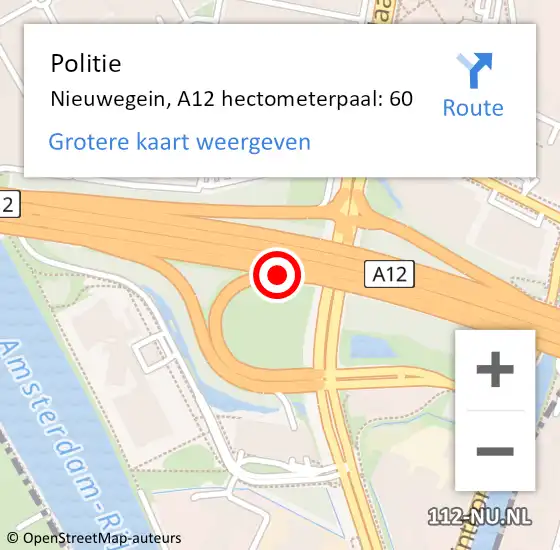 Locatie op kaart van de 112 melding: Politie Nieuwegein, A12 hectometerpaal: 60 op 6 juni 2021 01:28