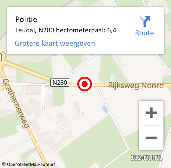 Locatie op kaart van de 112 melding: Politie Leudal, N280 hectometerpaal: 6,4 op 6 juni 2021 02:23