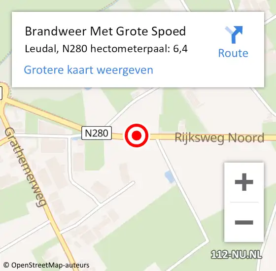 Locatie op kaart van de 112 melding: Brandweer Met Grote Spoed Naar Leudal, N280 hectometerpaal: 6,4 op 6 juni 2021 02:24