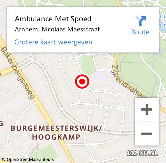 Locatie op kaart van de 112 melding: Ambulance Met Spoed Naar Arnhem, Nicolaas Maesstraat op 6 juni 2021 10:02