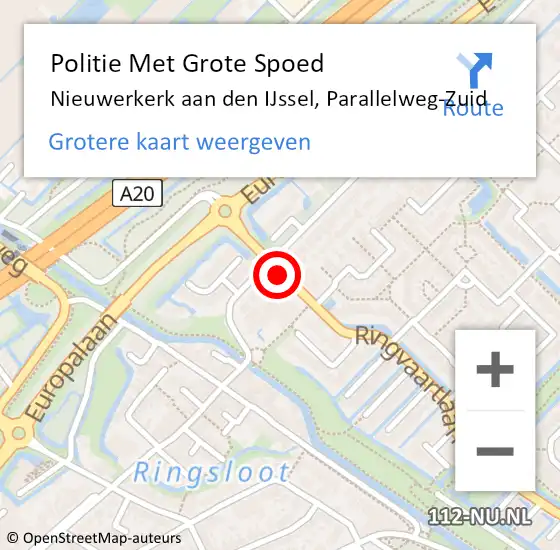 Locatie op kaart van de 112 melding: Politie Met Grote Spoed Naar Nieuwerkerk aan den IJssel, Parallelweg-Zuid op 6 juni 2021 10:13