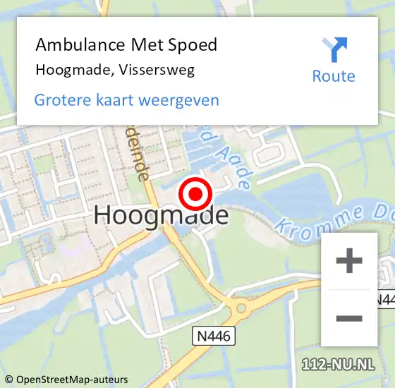 Locatie op kaart van de 112 melding: Ambulance Met Spoed Naar Hoogmade, Vissersweg op 6 juni 2021 11:03