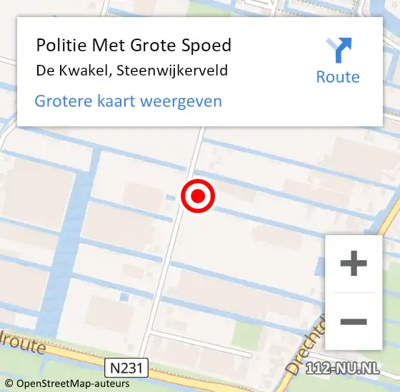 Locatie op kaart van de 112 melding: Politie Met Grote Spoed Naar De Kwakel, Steenwijkerveld op 6 juni 2021 11:29