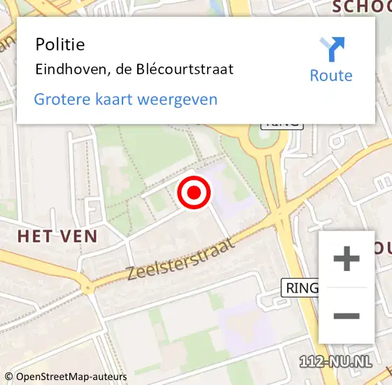 Locatie op kaart van de 112 melding: Politie Eindhoven, de Blécourtstraat op 6 juni 2021 12:14