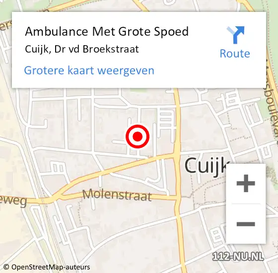 Locatie op kaart van de 112 melding: Ambulance Met Grote Spoed Naar Cuijk, Dr vd Broekstraat op 6 juni 2021 13:14