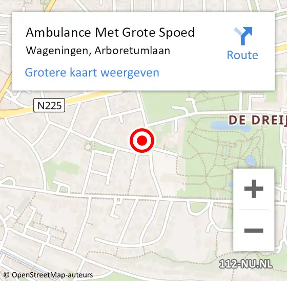 Locatie op kaart van de 112 melding: Ambulance Met Grote Spoed Naar Wageningen, Arboretumlaan op 6 juni 2021 14:08