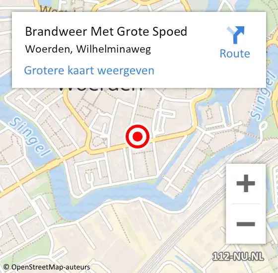 Locatie op kaart van de 112 melding: Brandweer Met Grote Spoed Naar Woerden, Wilhelminaweg op 6 juni 2021 14:23