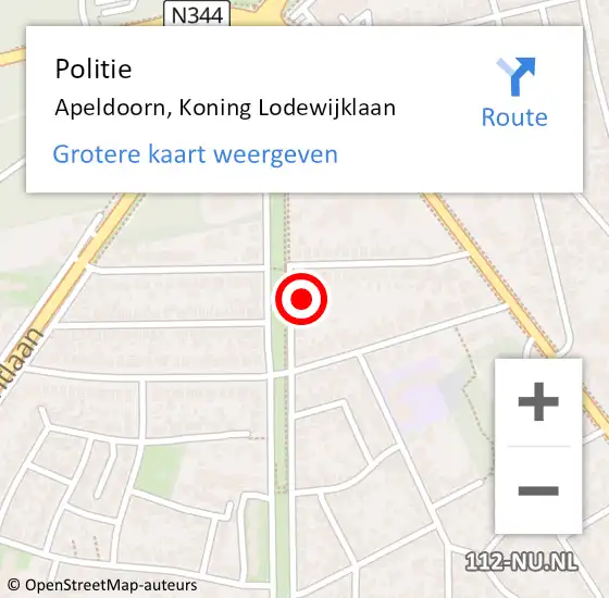 Locatie op kaart van de 112 melding: Politie Apeldoorn, Koning Lodewijklaan op 6 juni 2021 14:32