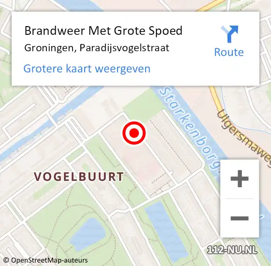 Locatie op kaart van de 112 melding: Brandweer Met Grote Spoed Naar Groningen, Paradijsvogelstraat op 6 juni 2021 14:52