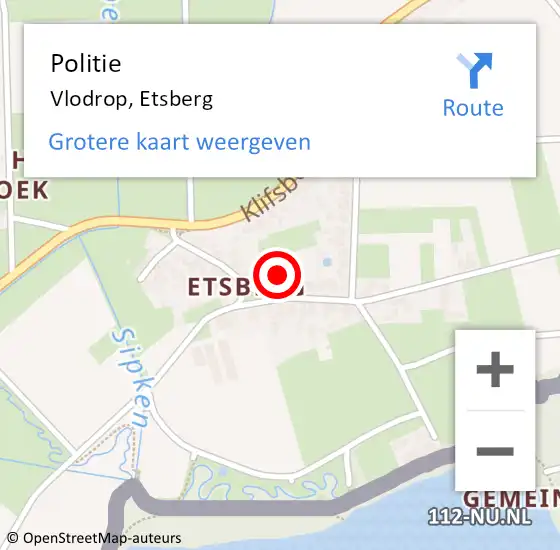 Locatie op kaart van de 112 melding: Politie Vlodrop, Etsberg op 6 juni 2021 15:00
